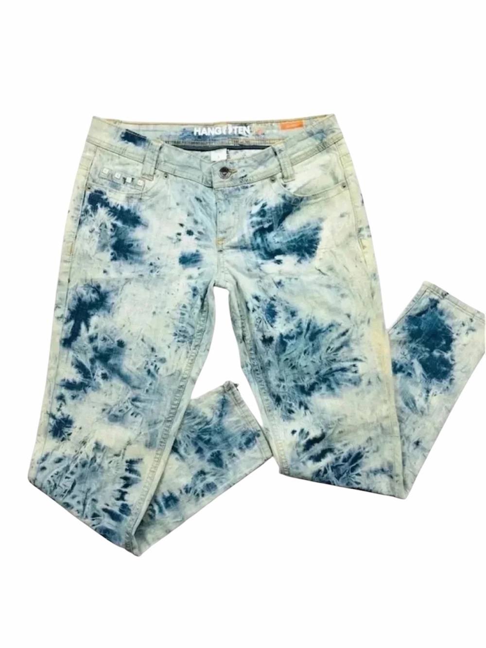 Hang Ten Acid Wash Faded “80’s” Lowrise Skinny Ankle Zip Hem Stretch Jean Size 9